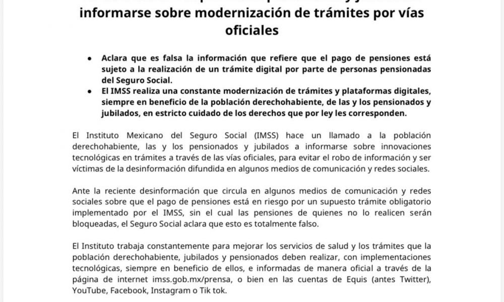 El IMSS llama a la población pensionada y jubilada a informarse sobre ...